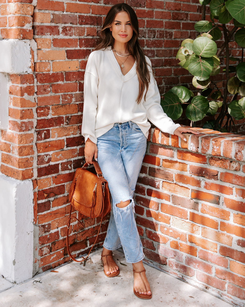 Essential V-Neck Long Sleeve Top - Cream - FINAL SALE