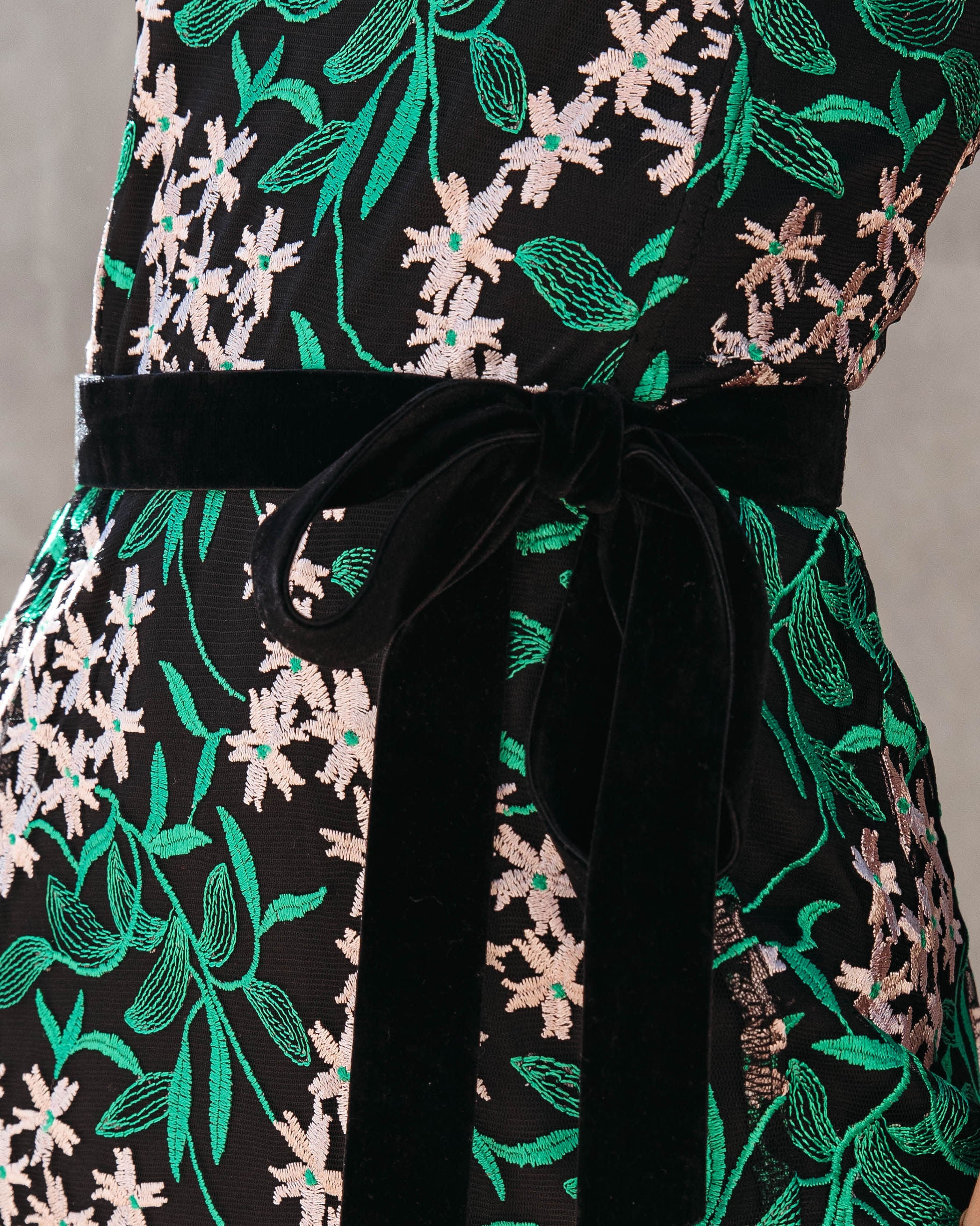 Midnight Paradise Strapless Floral Embroidered Midi Dress - Green
