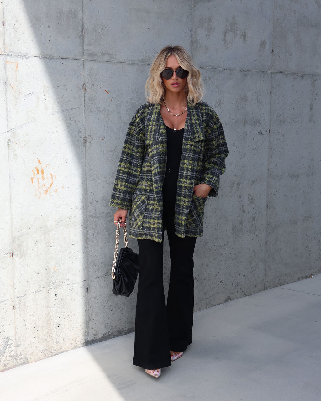 Please Stand Up Pocketed Plaid Coat