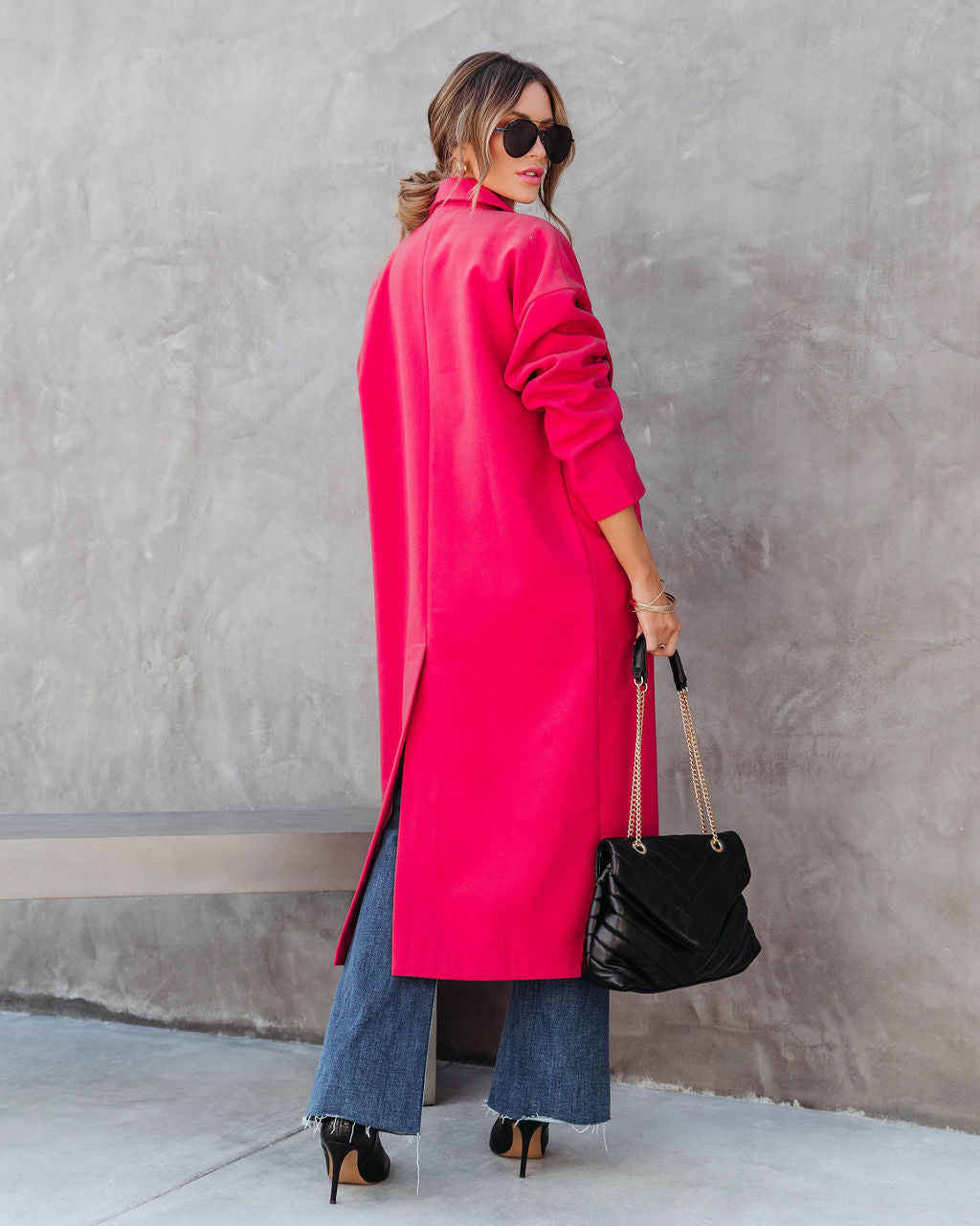 City Night Vibes Pocketed Coat - Fuchsia