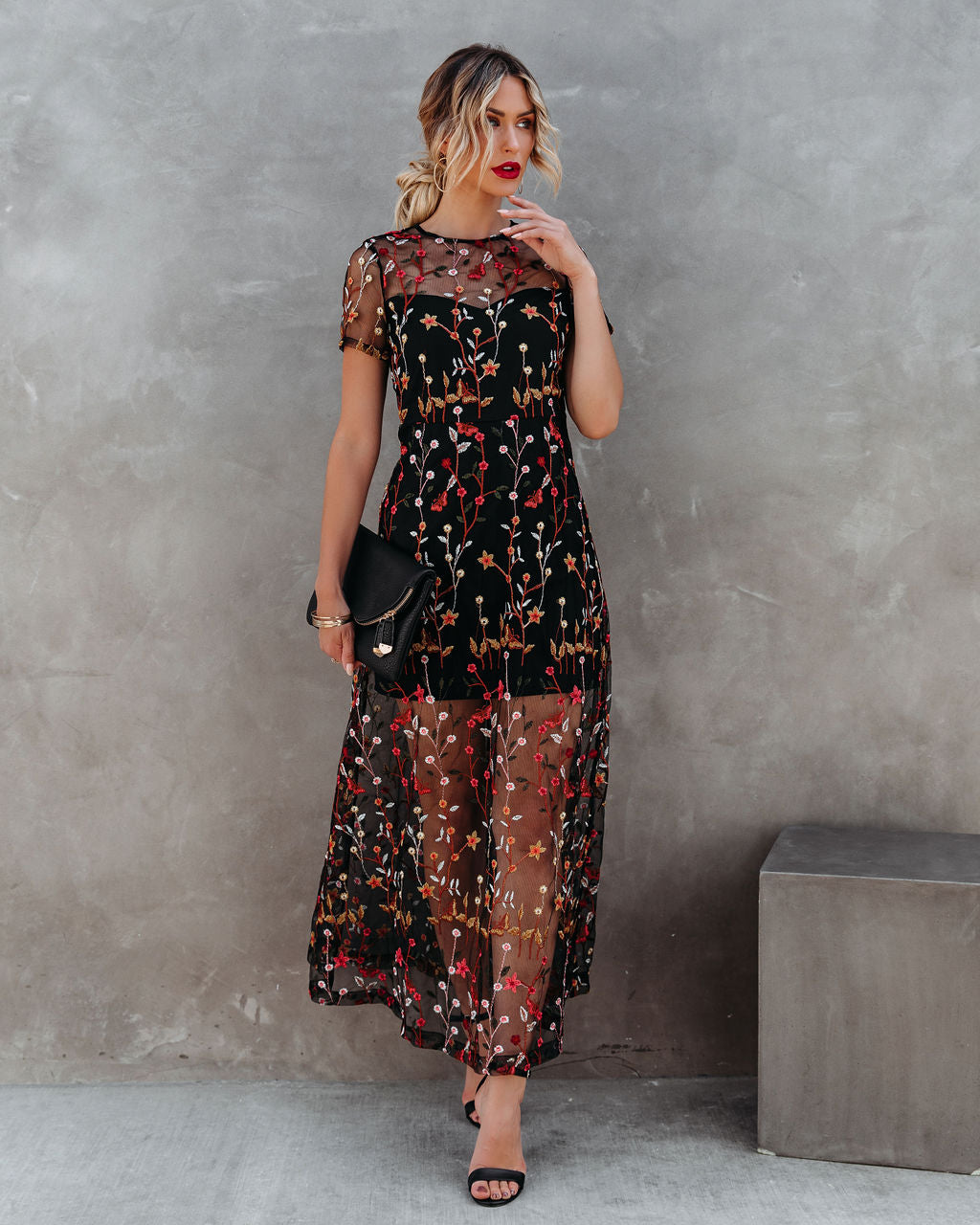 Immeasurable Joy Embroidered Mesh Maxi Dress - Black