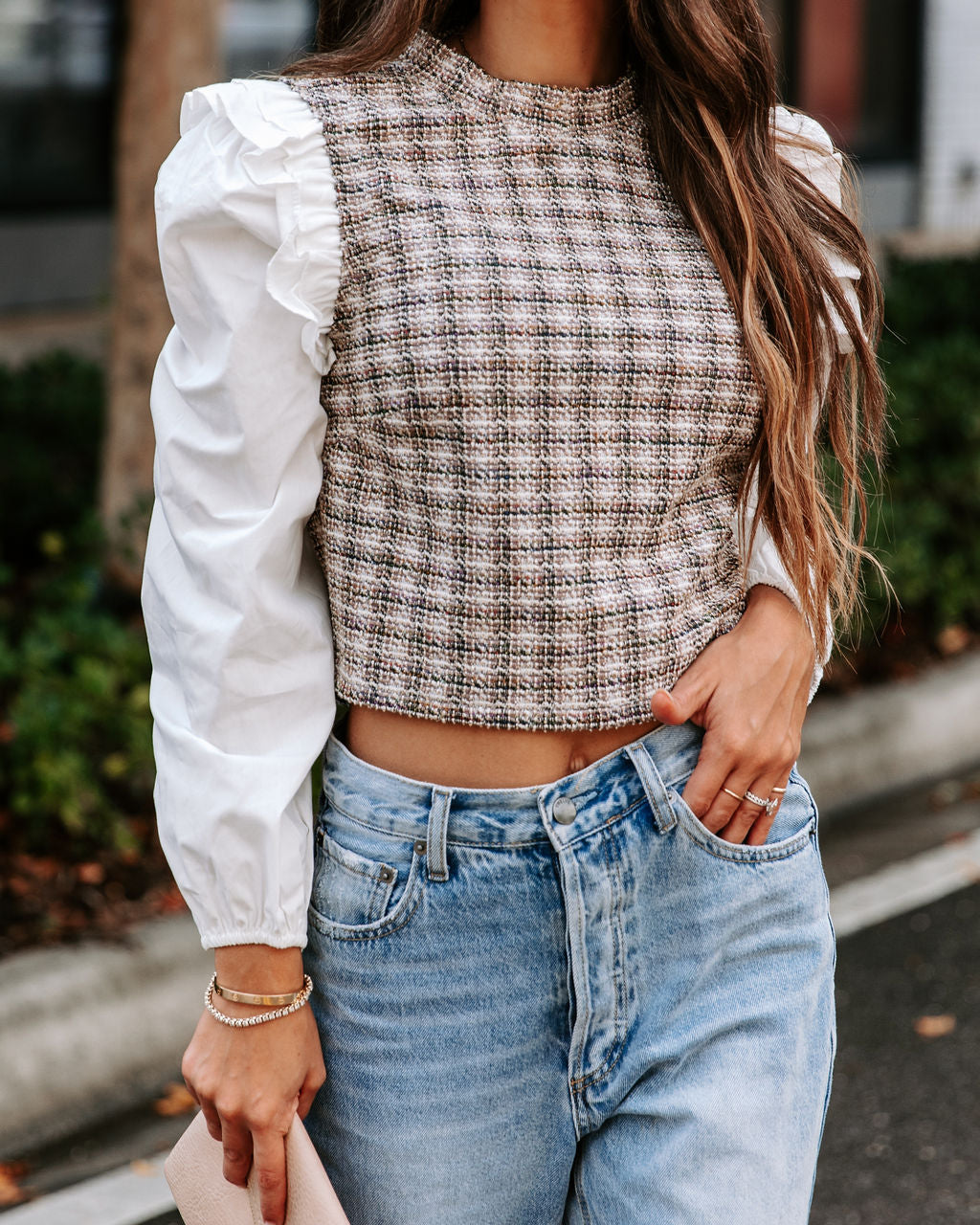 Karl Tweed Contrast Ruffle Top