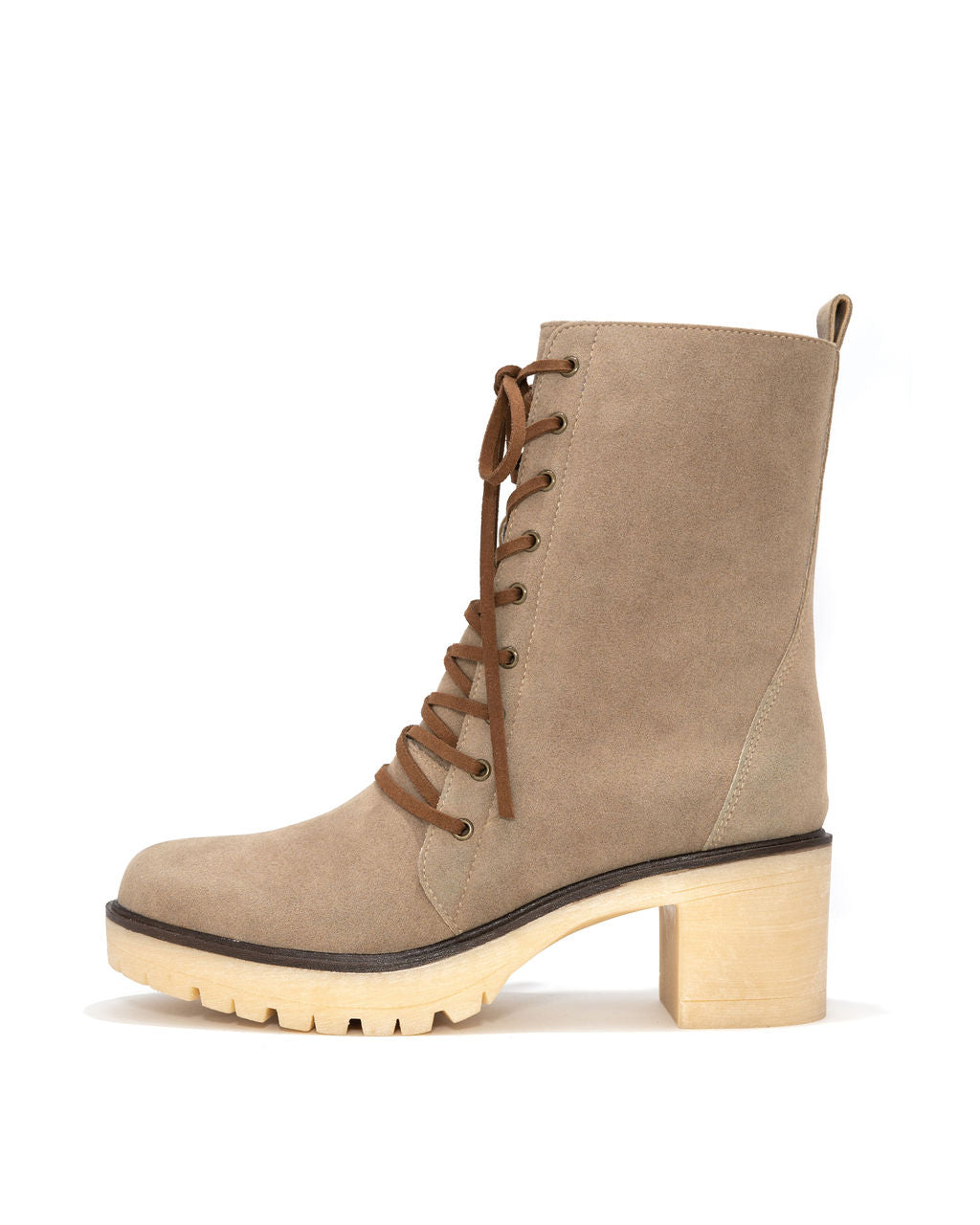 Danny Lace Up Heeled Boot - Latte