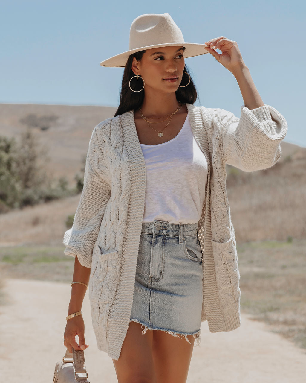 Cozy Up Cable Knit Pocketed Cardigan - Oatmeal - FINAL SALE