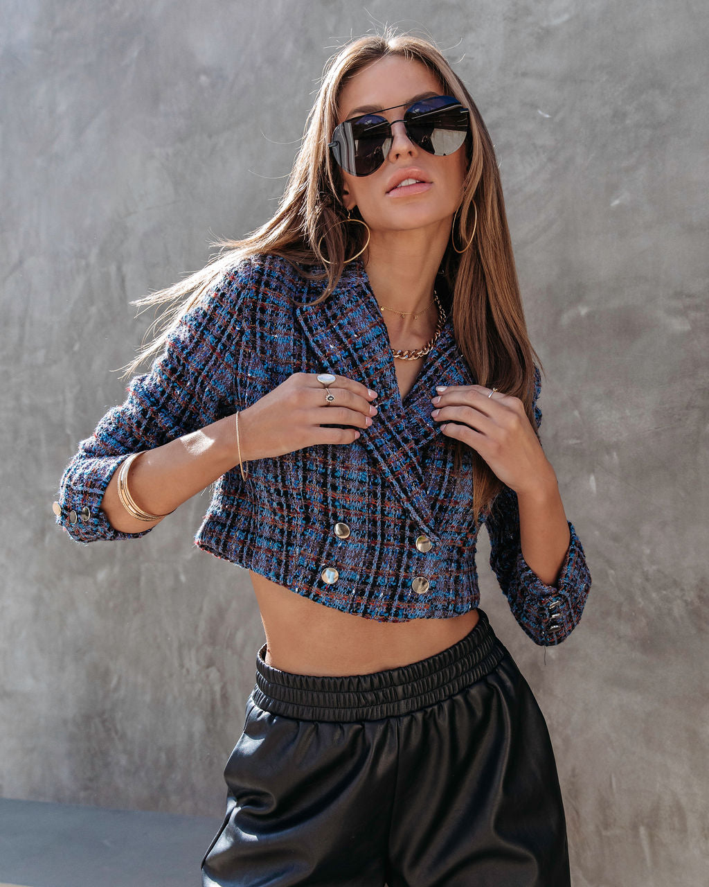 Breaking The Rules Tweed Crop Blazer - Purple Multi