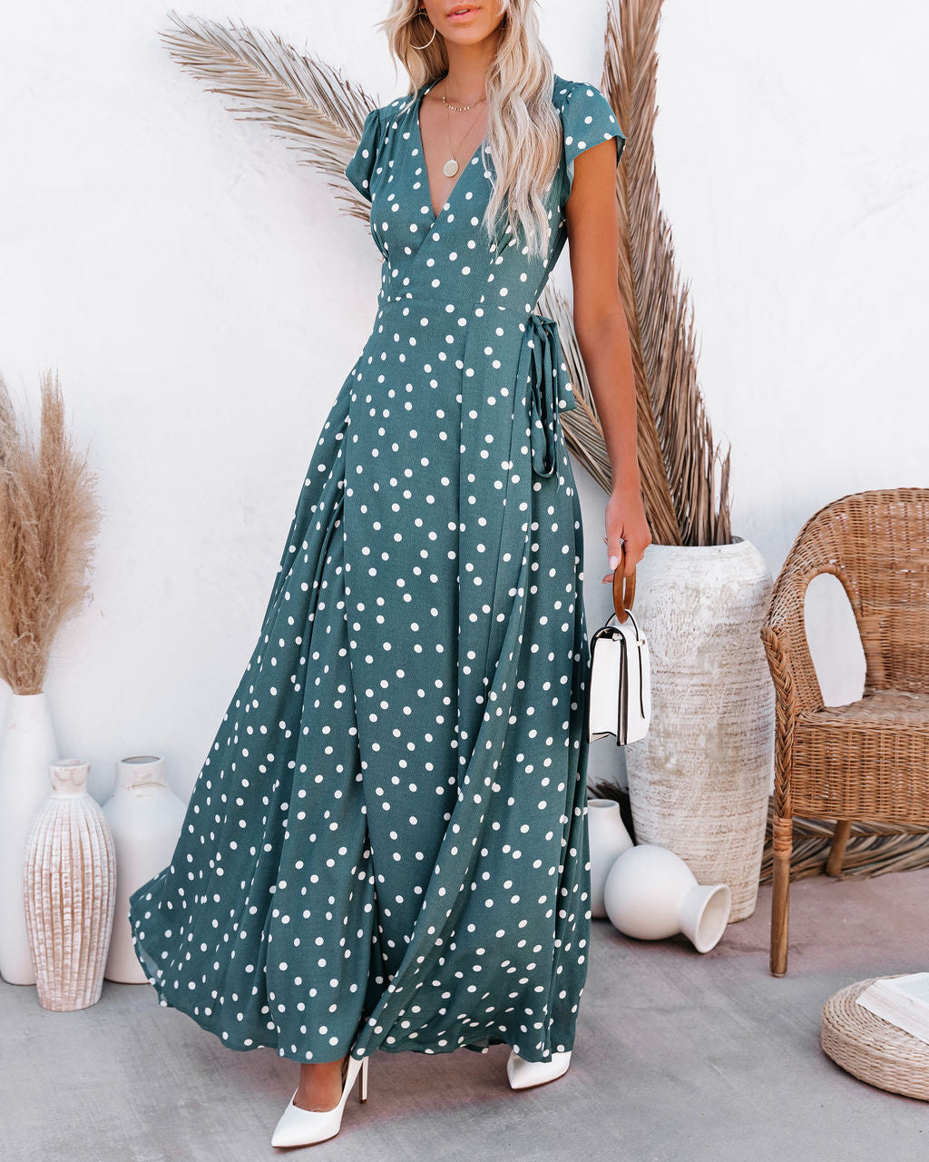 Hit The Spot Wrap Maxi Dress - Teal - SALE