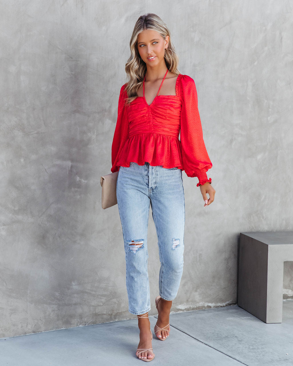 Let Me Be The One Satin Ruched Top - Red