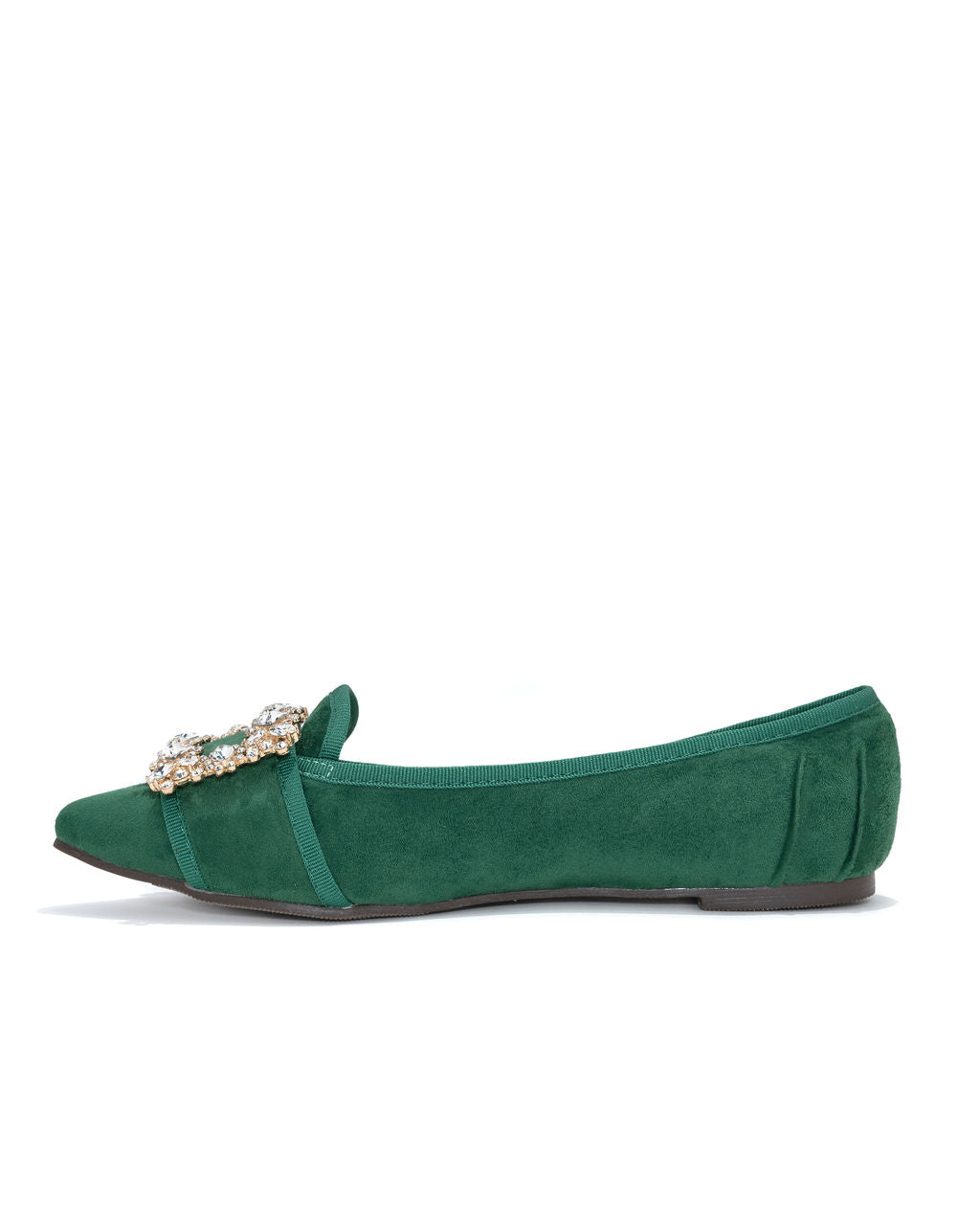 Vanderpump Embellished Faux Suede Flats - Emerald
