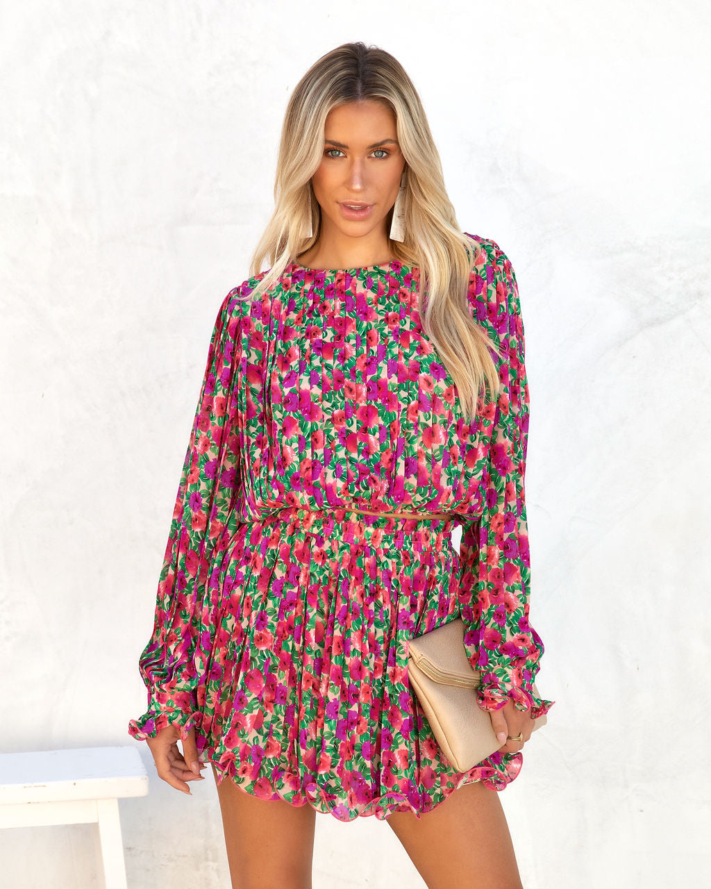 Bougainvillea Floral Pleated Crop Top - FINAL SALE