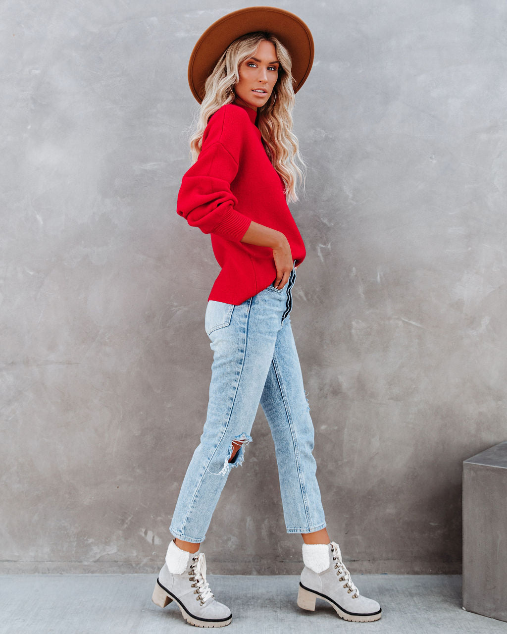 Amsterdam Mock Neck Sweater - Cherry Red