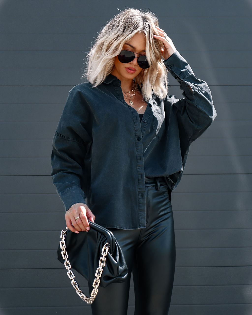 Surplus Cotton Collared Button Down Top - Washed Black