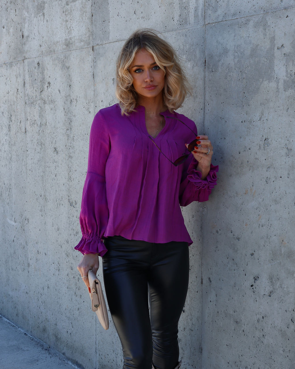 Golden Age Ruffle Peasant Top - Magenta