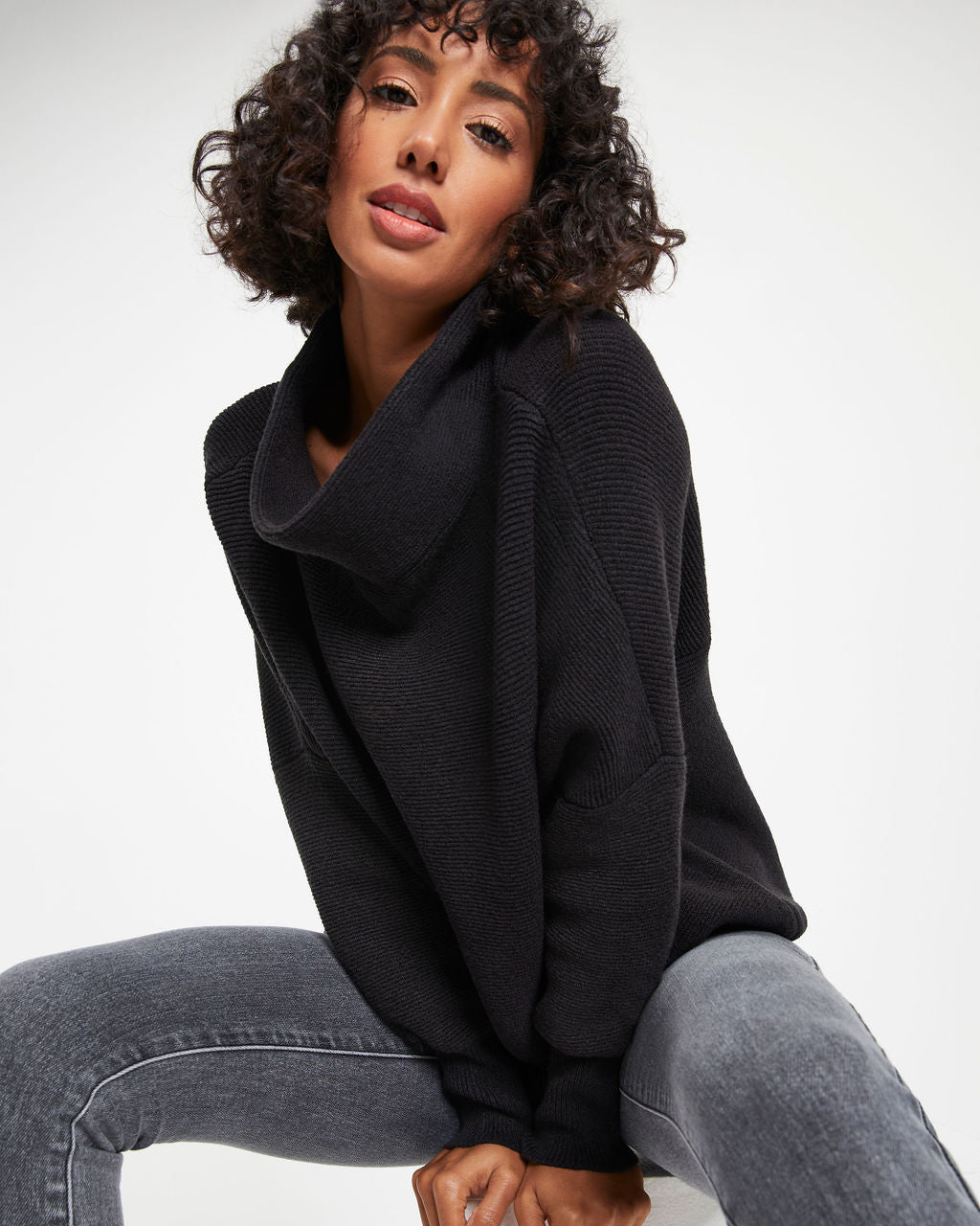 Under The Falling Leaves Knit Mock Neck Sweater - Black