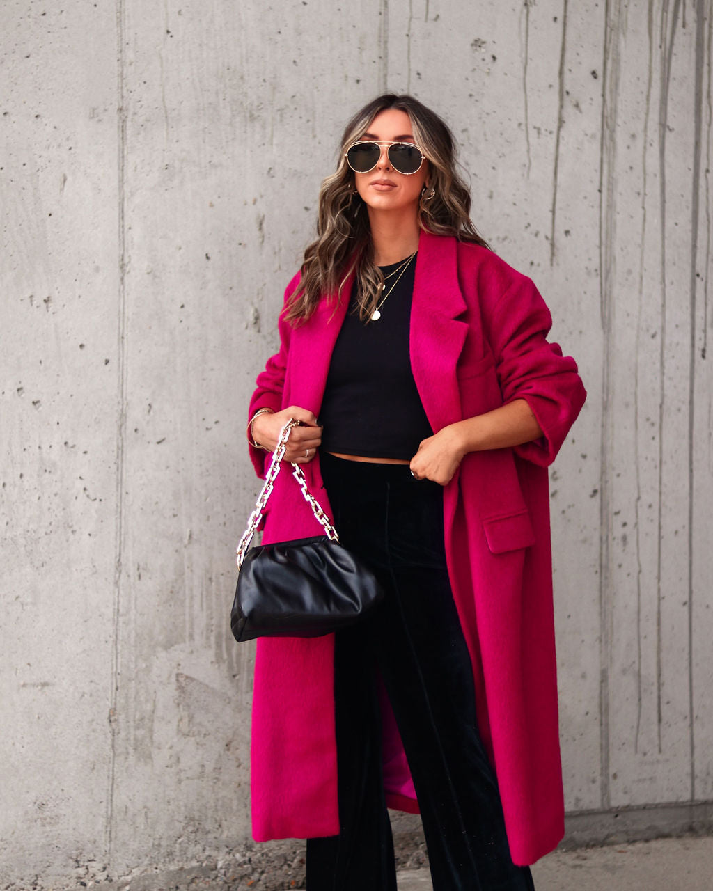Emily Pocketed Oversized Coat - Berry