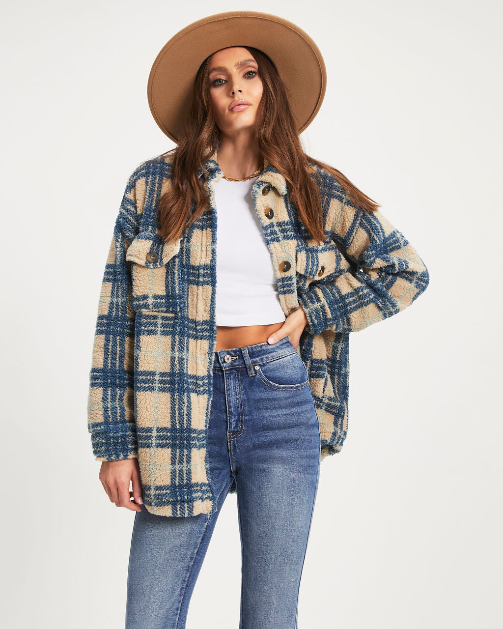 Oaklynn Pocketed Plaid Teddy Jacket