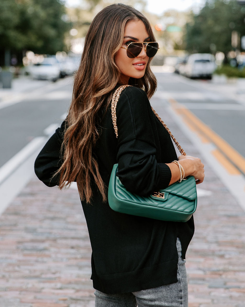 Claudette V-Neck Knit Pullover Sweater - Black