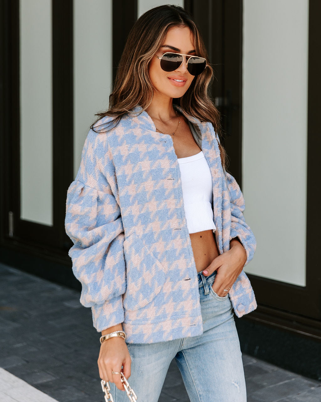 Amelie Houndstooth Pocketed Jacket