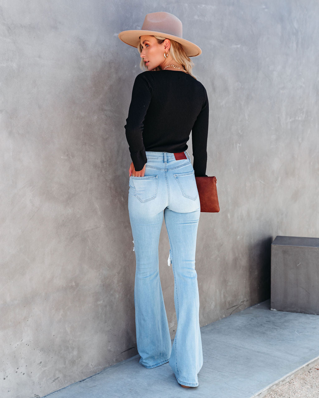 Esen Ribbed Bell Sleeve Knit Sweater - Black