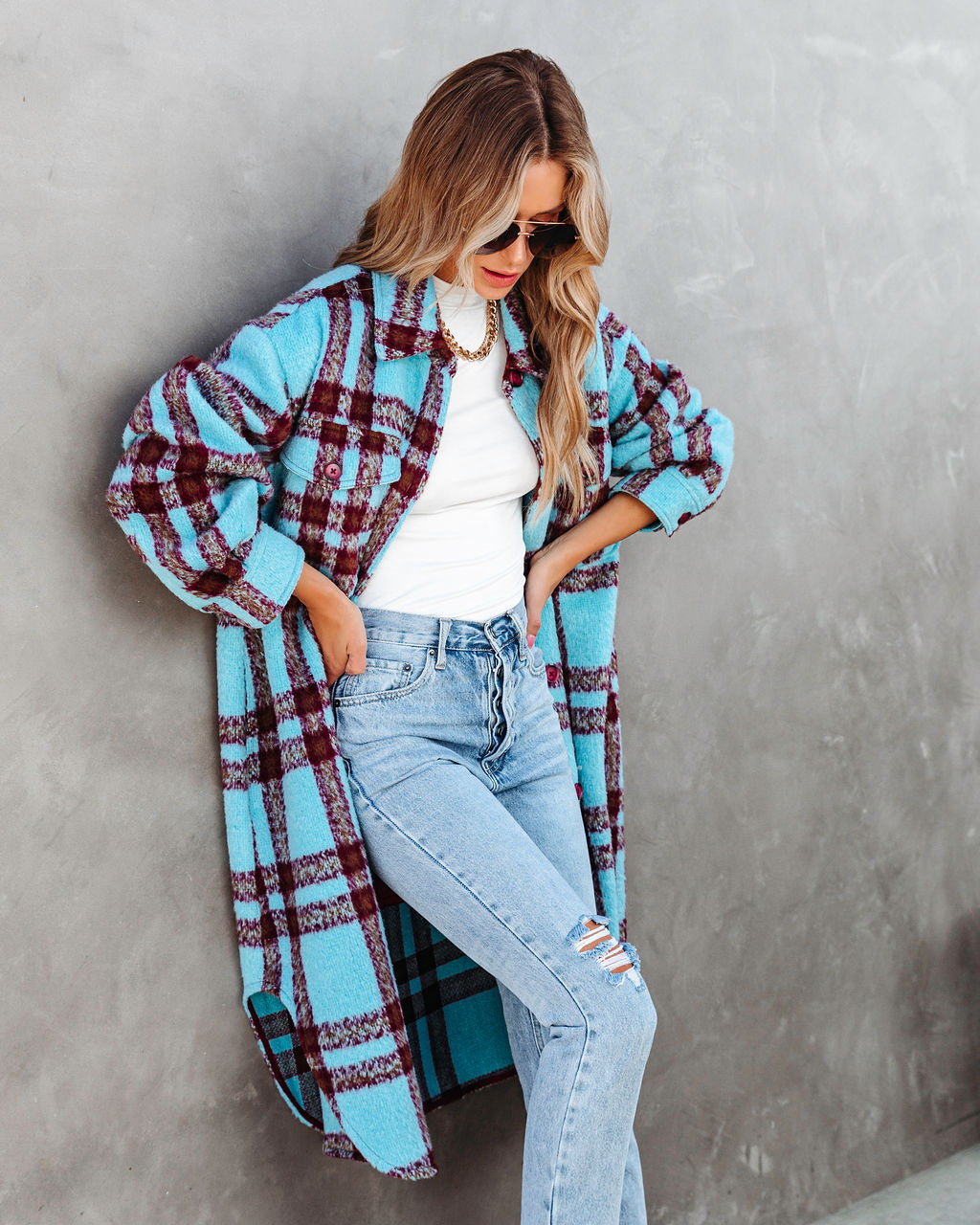 Always Amazing Pocketed Plaid Button Down Coat - SALE