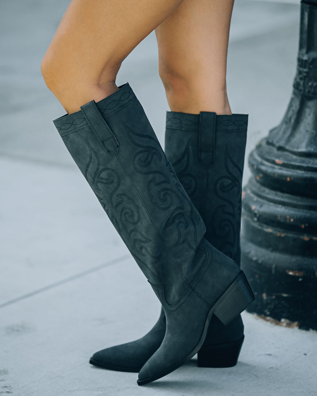 Carolina Western Faux Leather Boots - Black