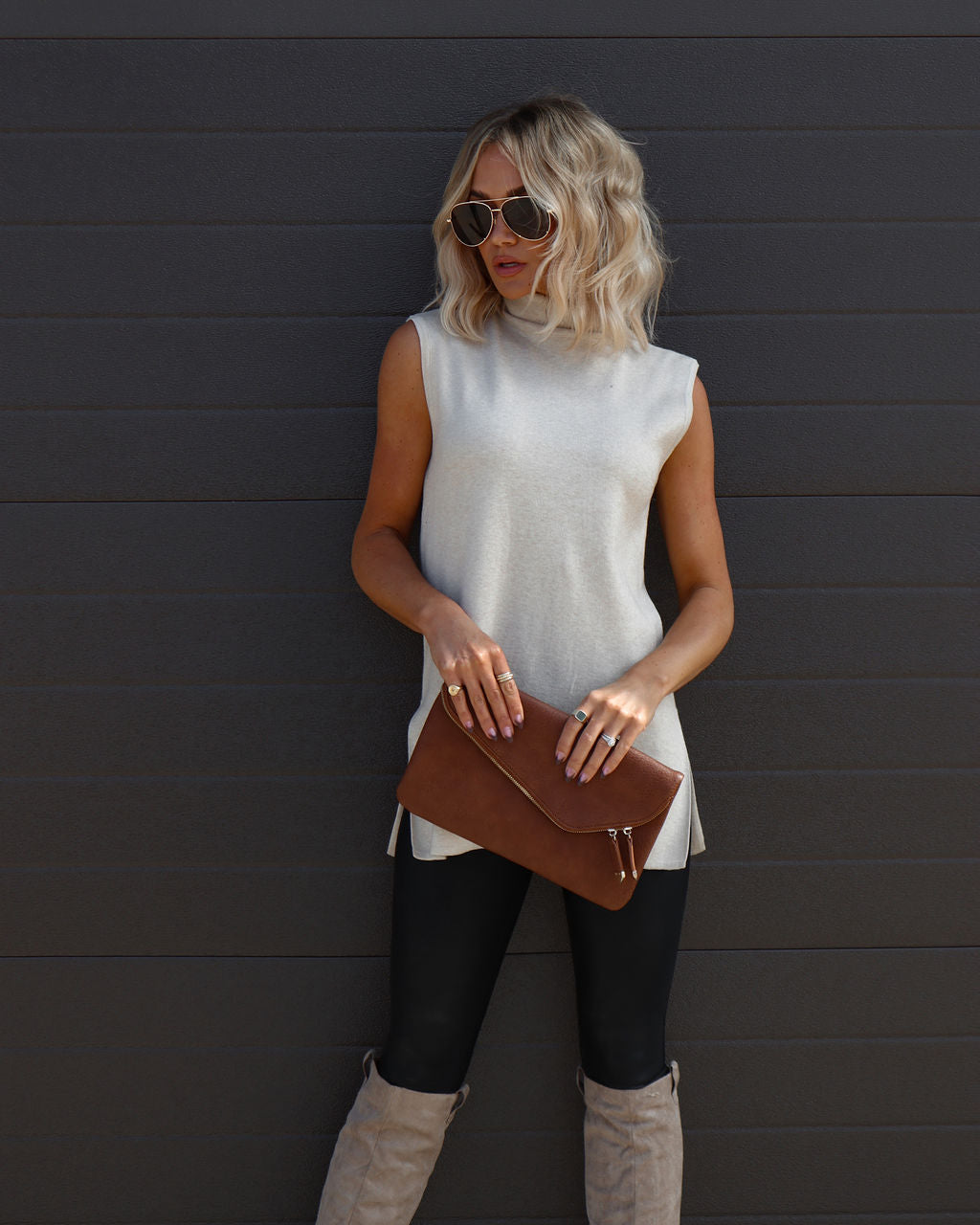 Natasha Knit Turtleneck Sweater Vest - Oatmeal