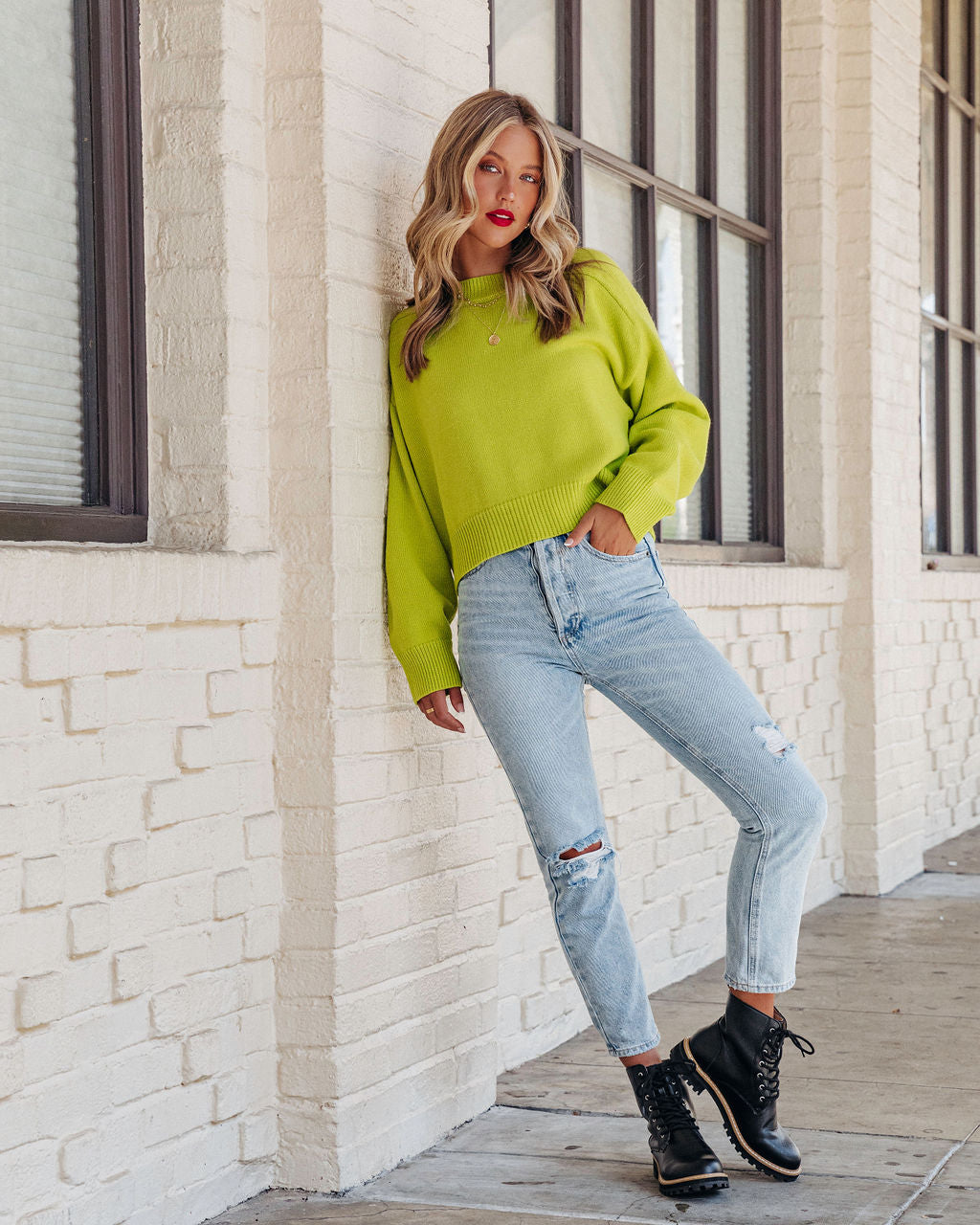Cool Kind Knit Pullover Sweater - Lime