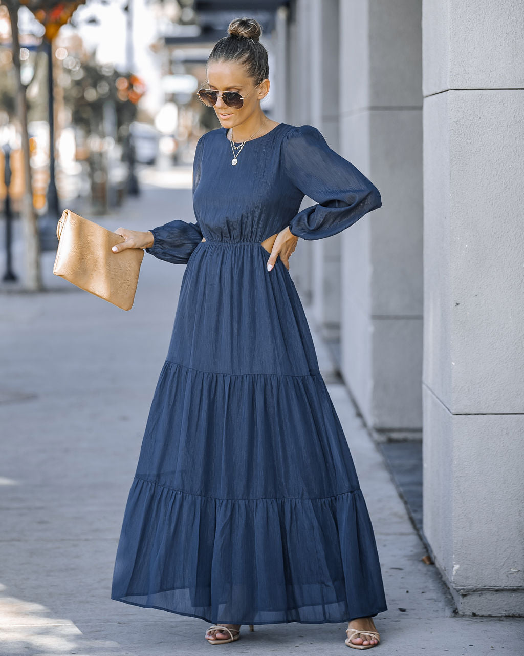 Halston Cutout Maxi Dress - Navy