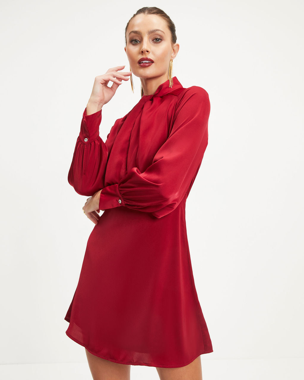 Hostess With The Mostess Twisted Long Sleeve Mini Dress - Wine