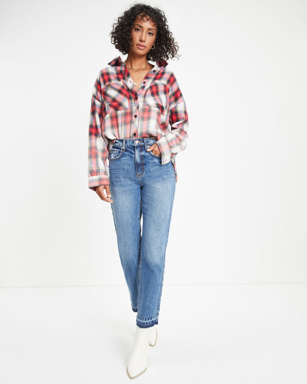 New Beginnings Plaid Gradient Button Down Top
