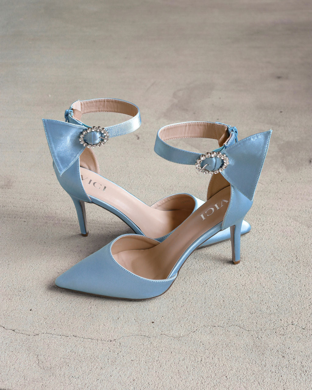 Belle Of The Ball Satin Embellished Pointed Heel - Light Blue - SALE