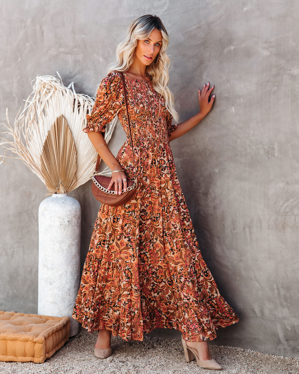 Unseen Beauty Smocked Paisley Maxi Dress