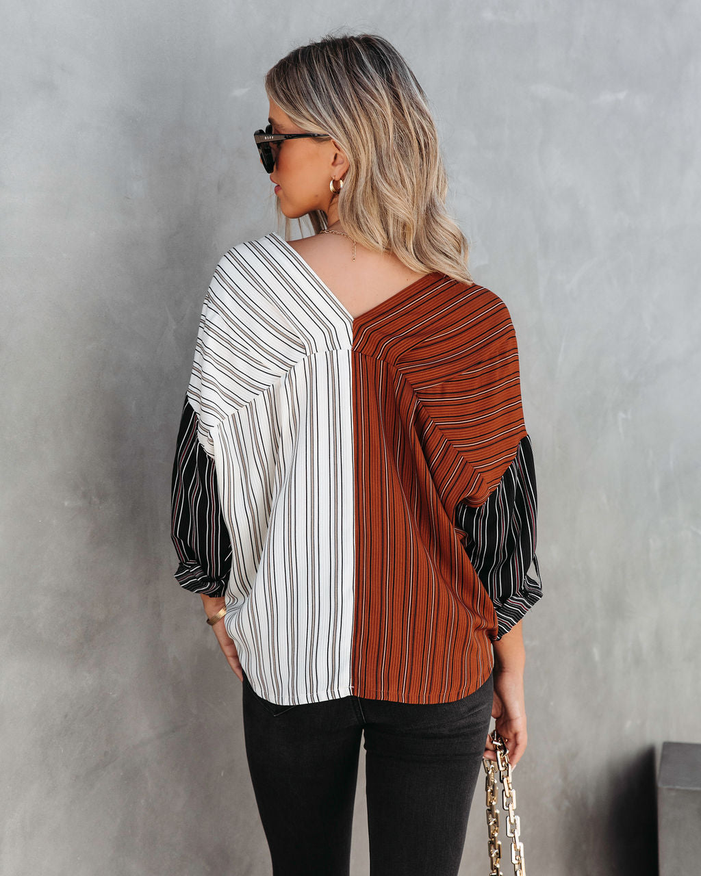 By All Means Striped Coloblock Button Down Top