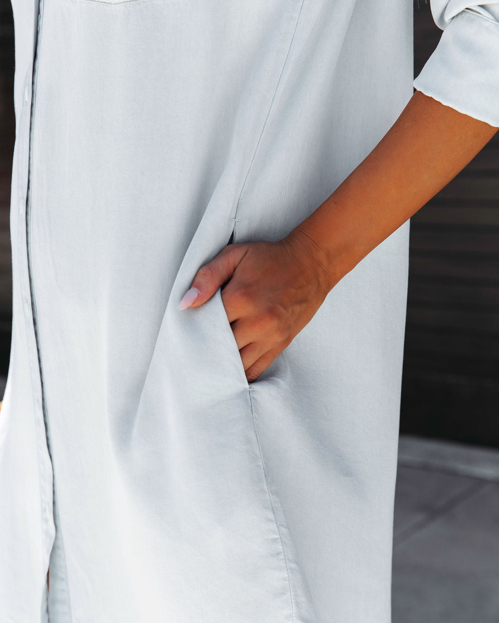 Dominic Chambray Pocketed Button Down Shirt Dress - SALE