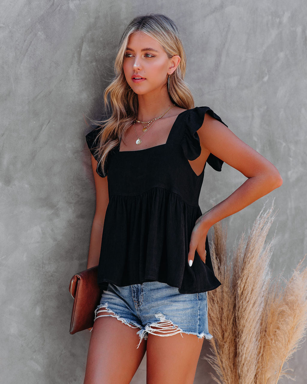 Jody Linen + Cotton Babydoll Top - Black