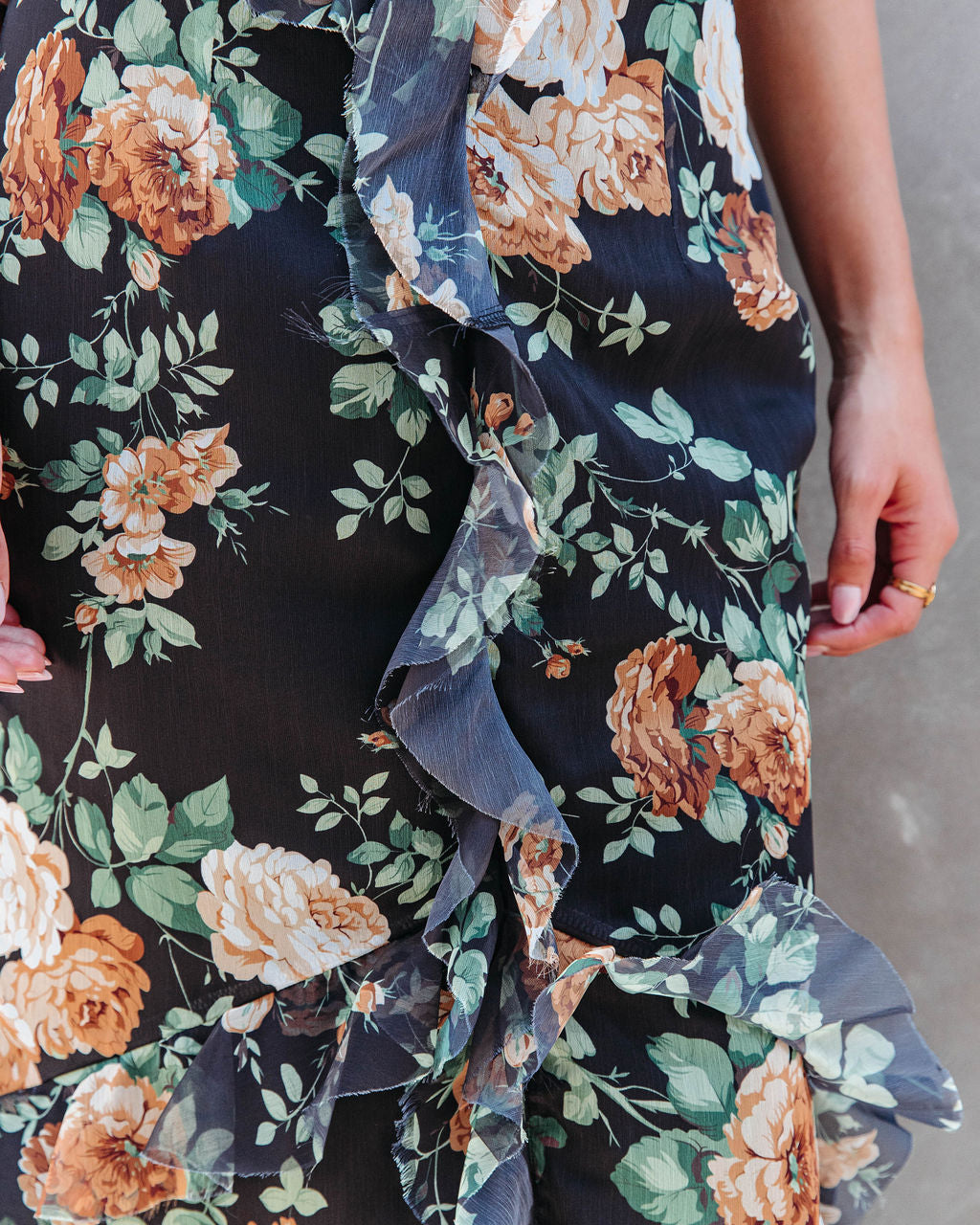 Beautiful Mistake Floral Ruffle Maxi Dress