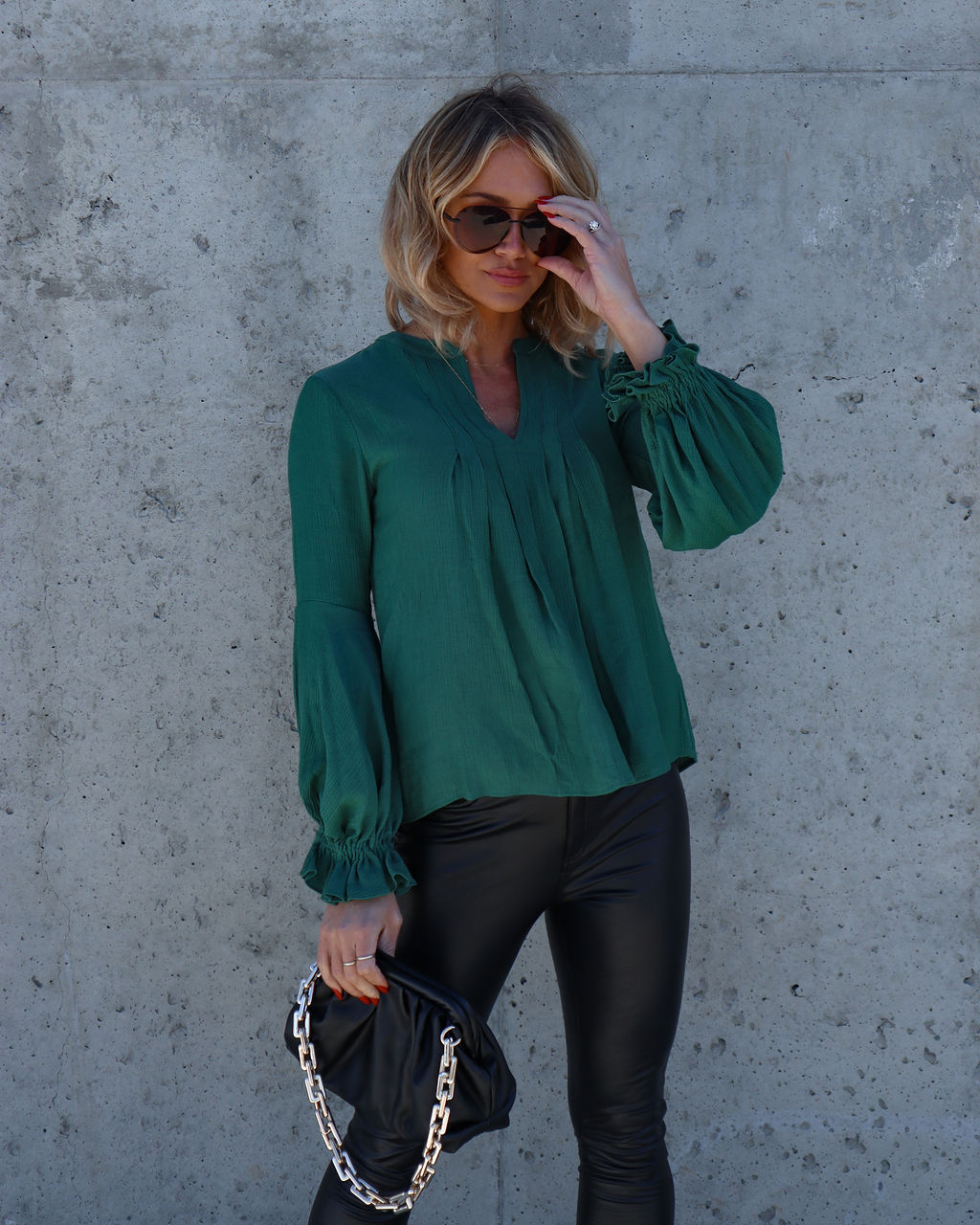 Golden Age Ruffle Peasant Top - Green
