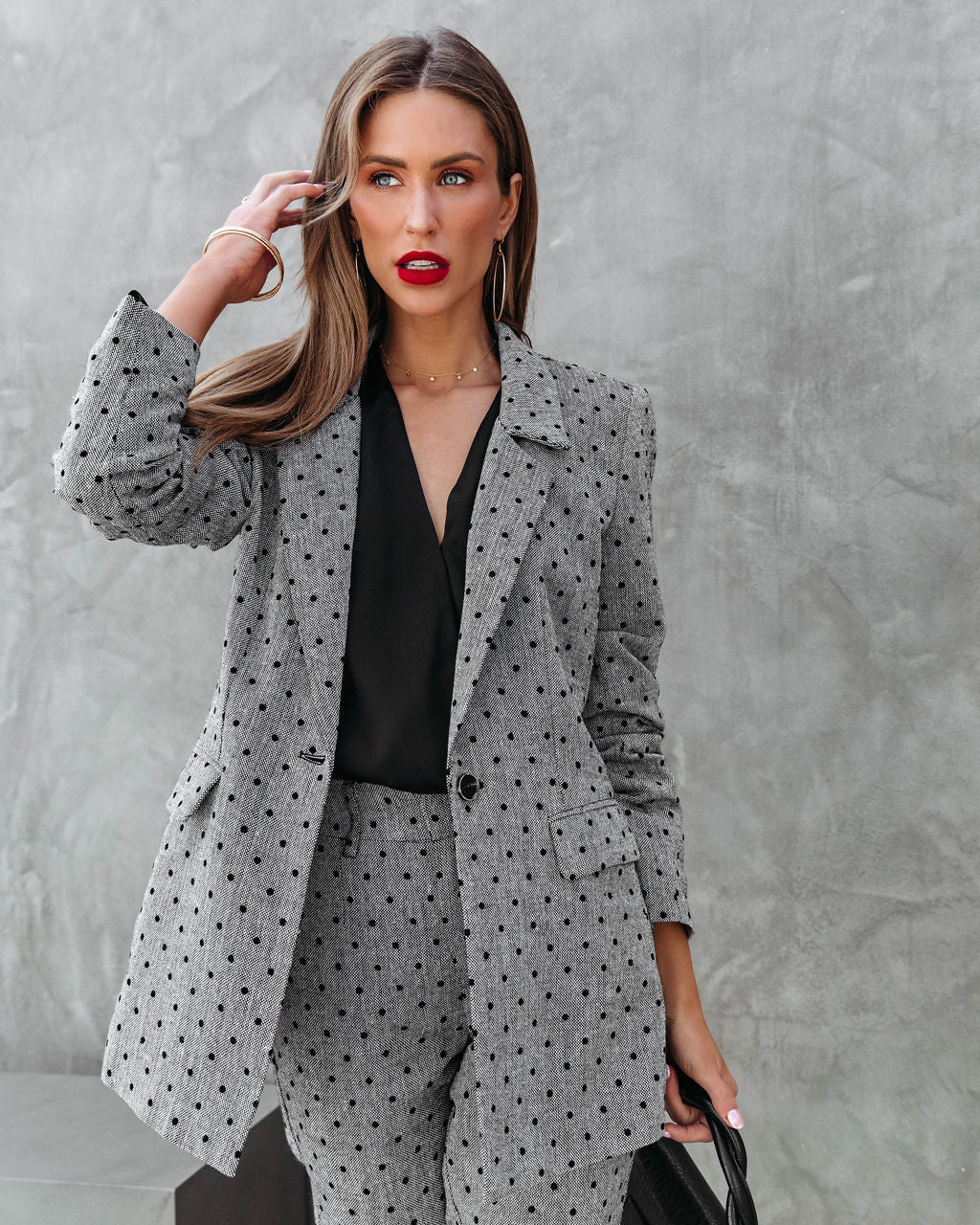 Serving Looks Polka Dot Pocketed Blazer - Grey