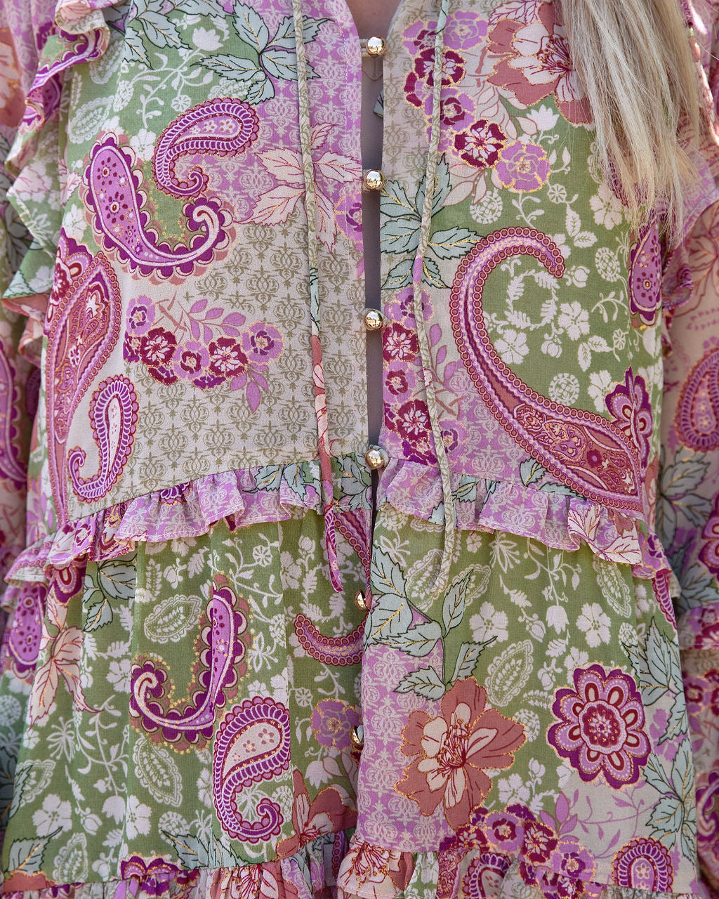 Delria Paisley Metallic Tiered Babydoll Dress - FINAL SALE