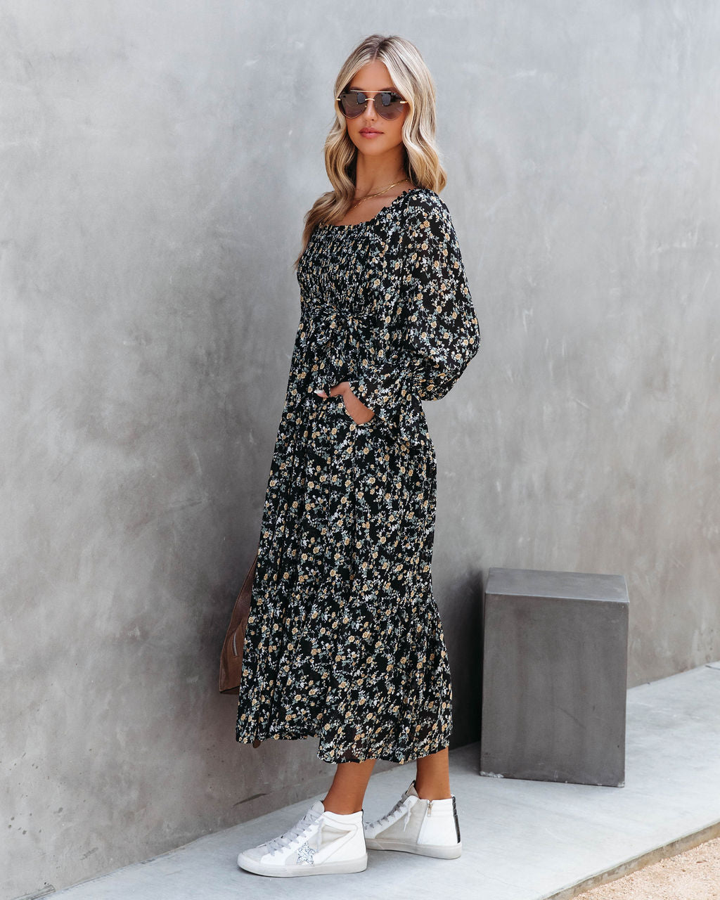 Whimsical Happenings Floral Smocked Midi Dress