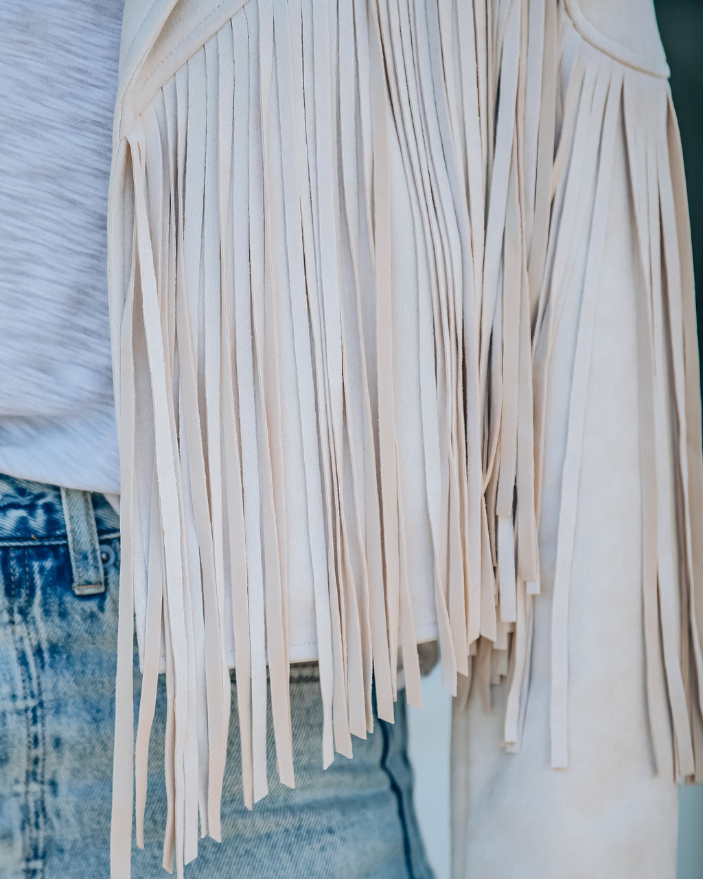 Walford Cropped Fringe Faux Suede Jacket - Sand