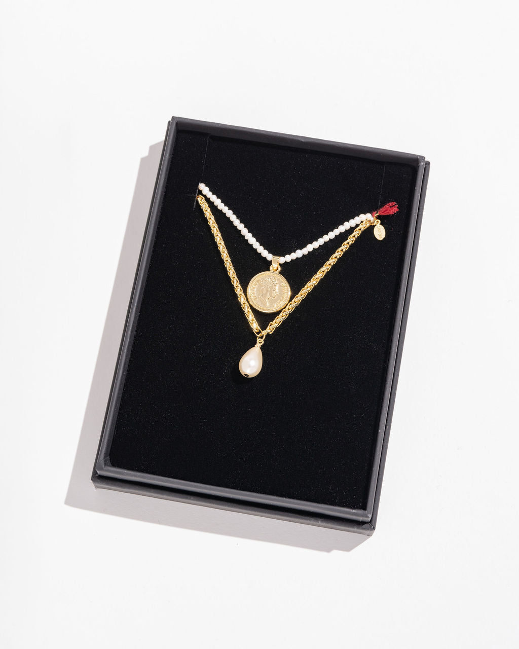 Shashi - Brittany Pearl Coin Layered Necklace - Gold