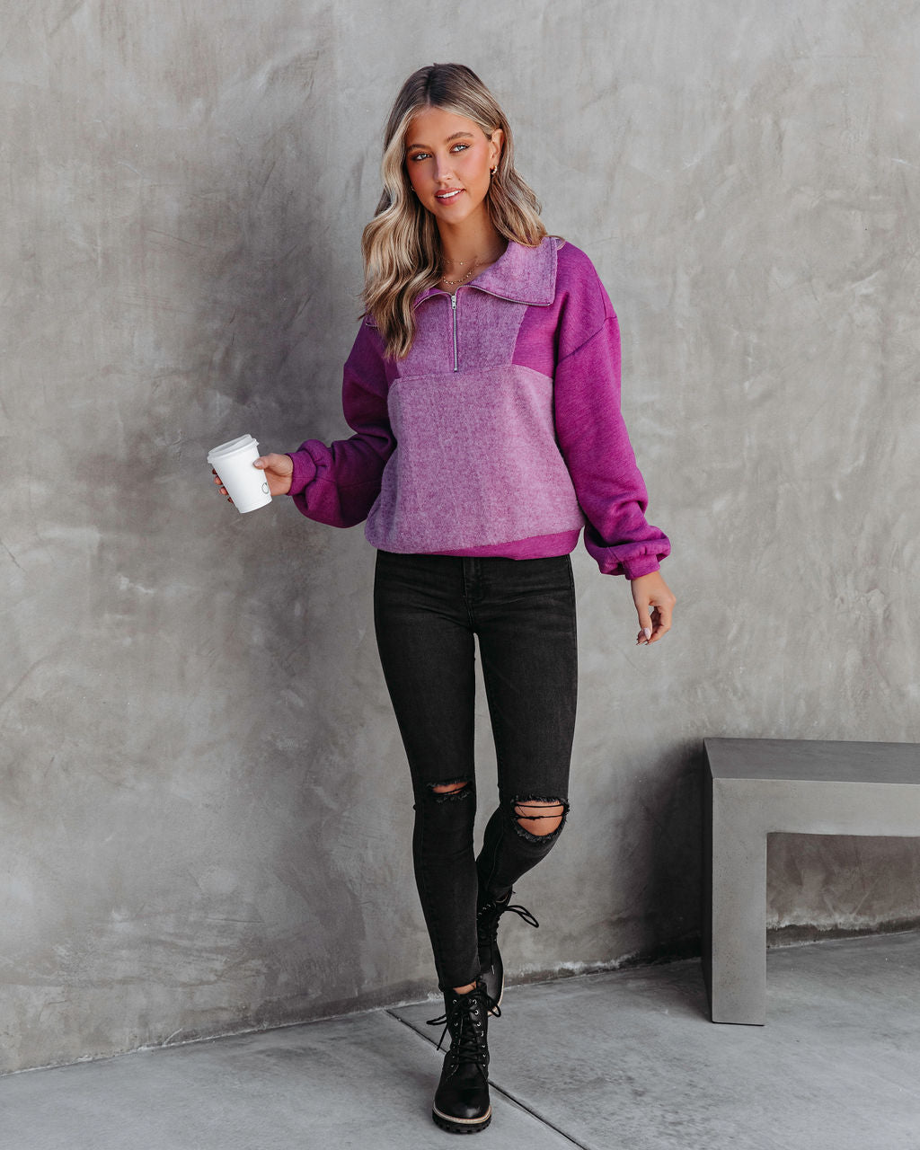 Blakely Fleece Half Zip Pullover Sweater - Orchid