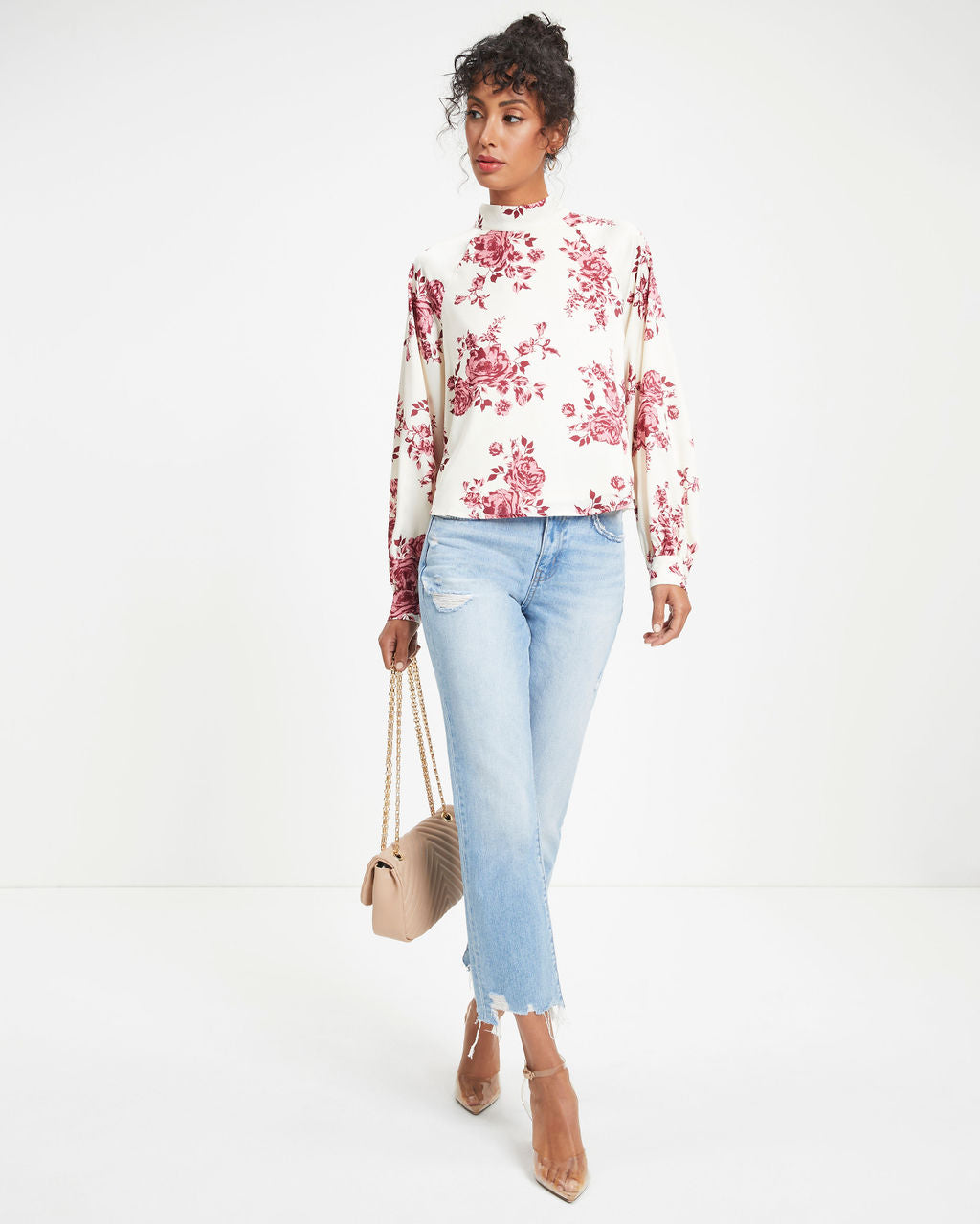 All I Ever Need Satin Floral Mock Neck Top