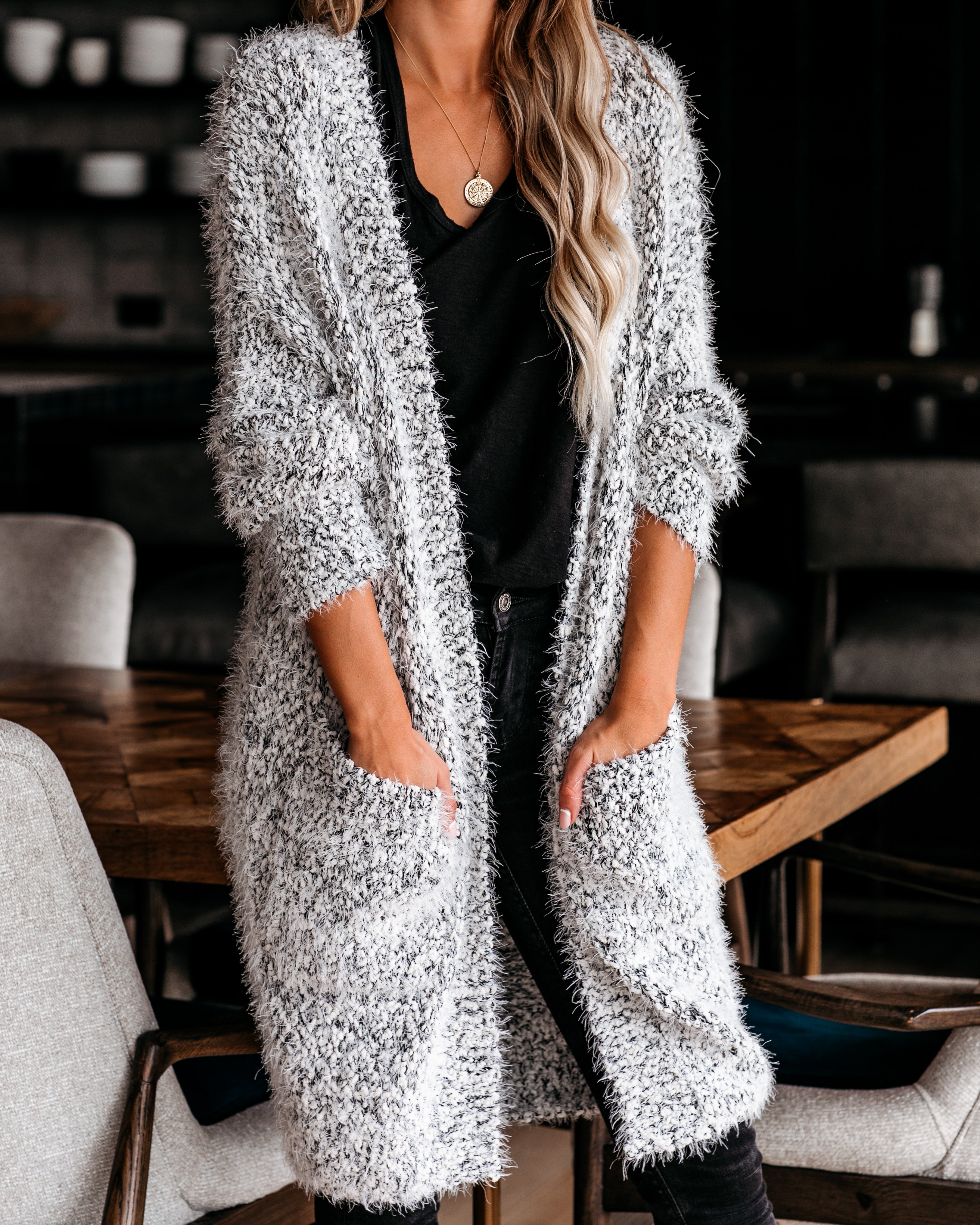 Hit The Slopes Pocketed Fuzzy Knit Cardigan