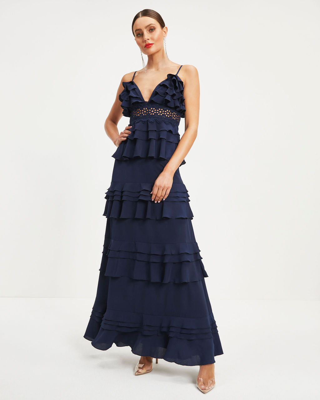 Beautiful Surprise Tiered Ruffle Maxi Dress - Navy
