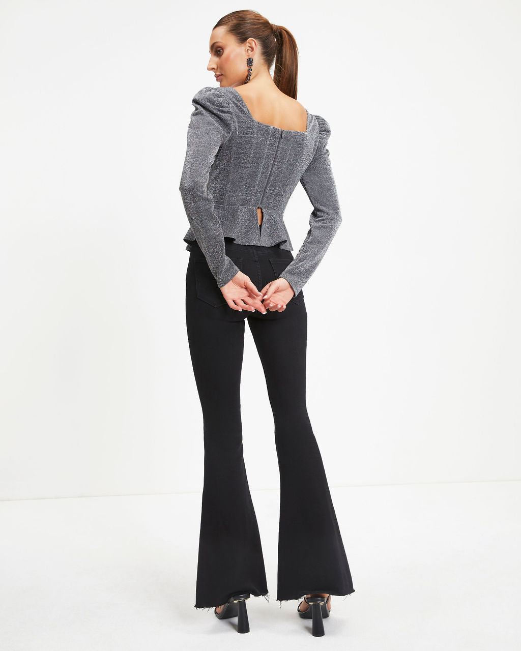 Matrix Metallic Peplum Top - Silver