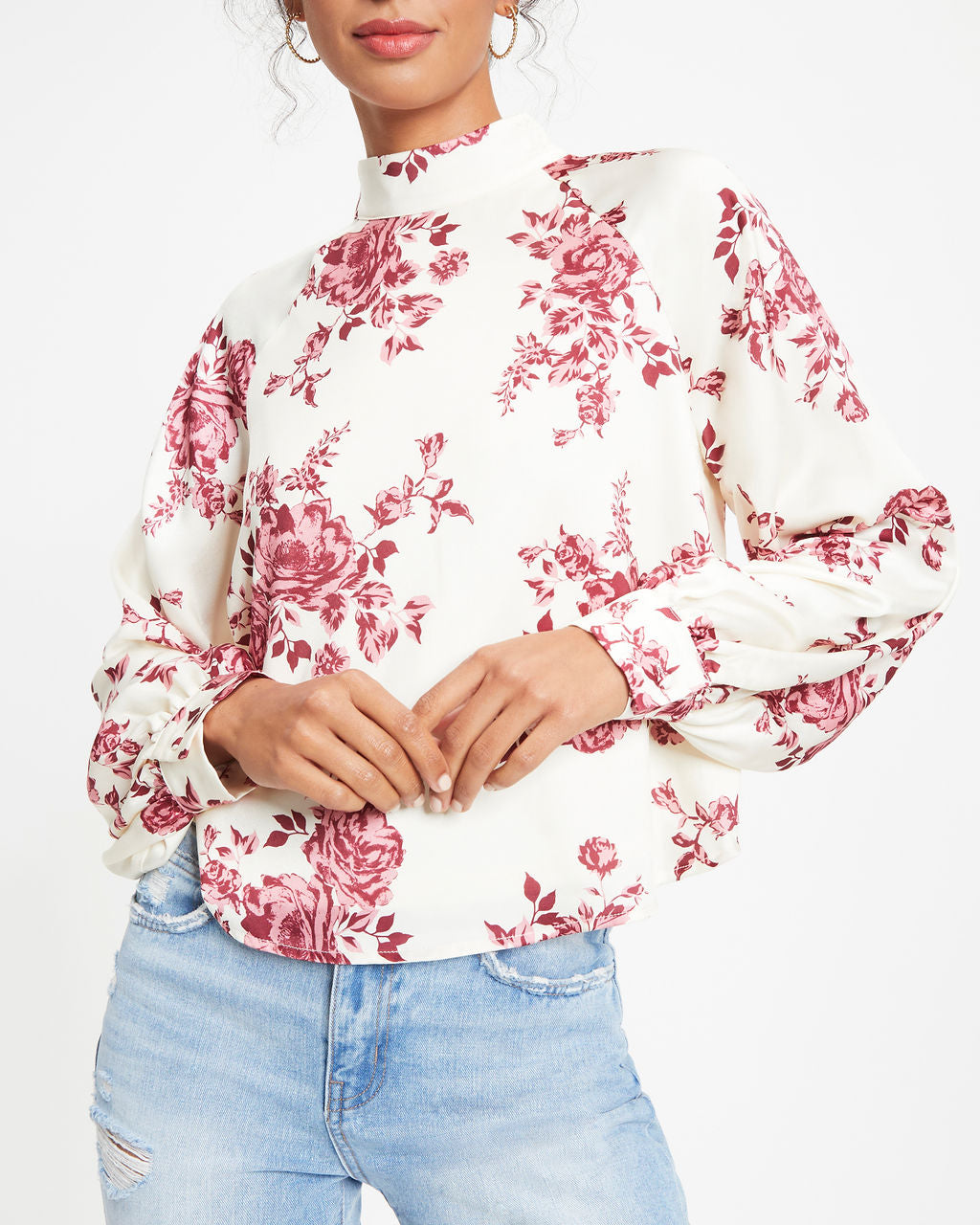 All I Ever Need Satin Floral Mock Neck Top