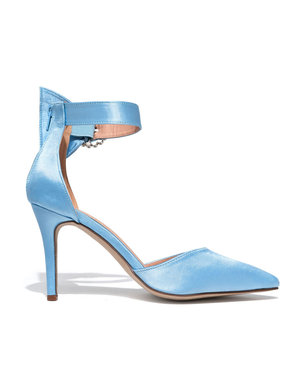 Belle Of The Ball Satin Embellished Pointed Heel - Light Blue - SALE