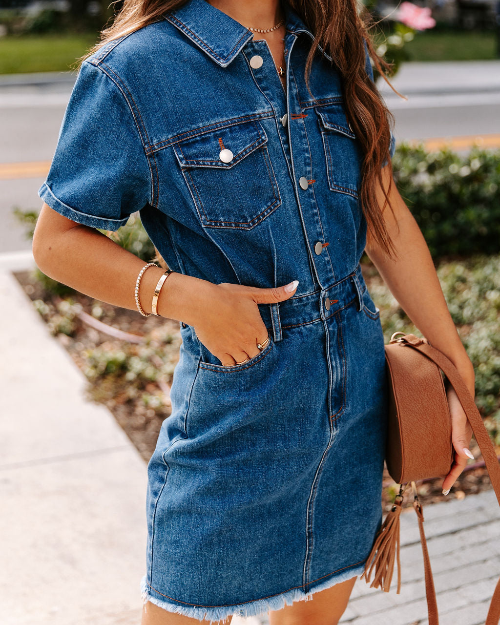 From The Block Denim Pocketed Mini Dress - FINAL SALE