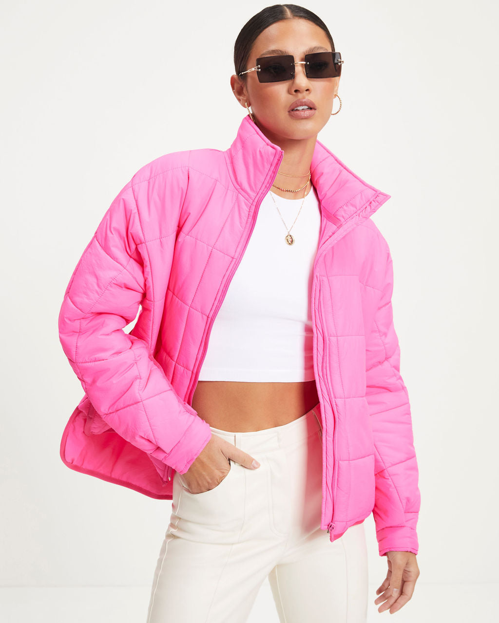 Hunter Quilted Pocketed Jacket - Neon Pink